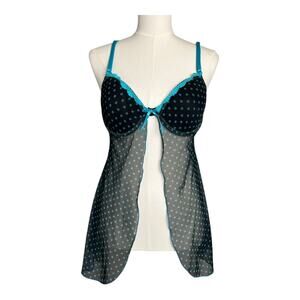 Sheer Nightgown Babydoll dress Boudior Lingerie Lace Trim Polka Dot  38D